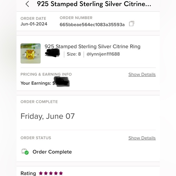 925 Stamped Sterling Silver Citrine Ring - Picture 11 of 11